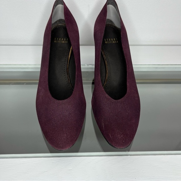Stuart Weitzman Spain Women's Size 10 M Suede Purple Textured Almond Toe Heel - Picture 2 of 15